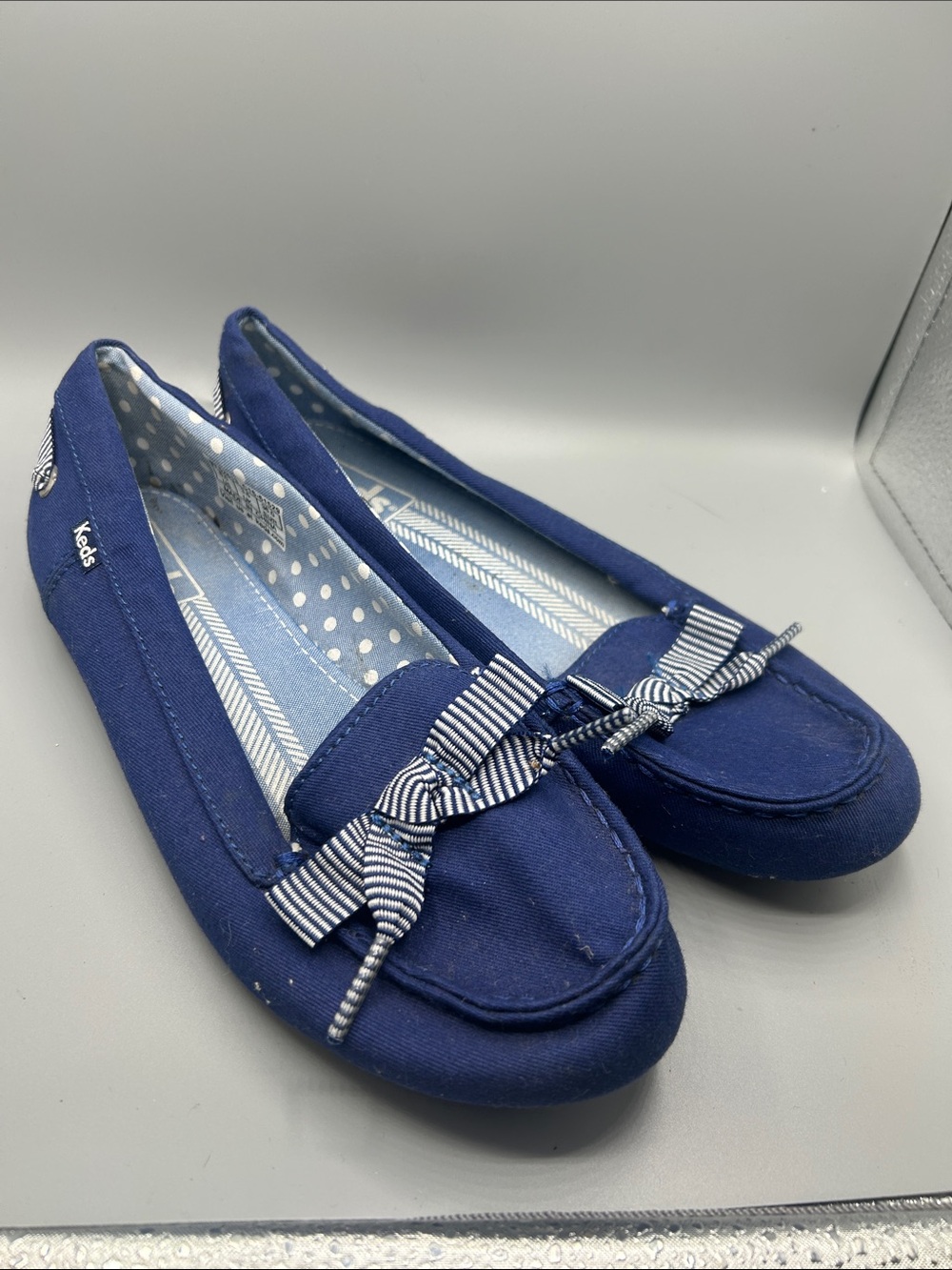 Keds Navy Canvas Bow Slip-On Flats